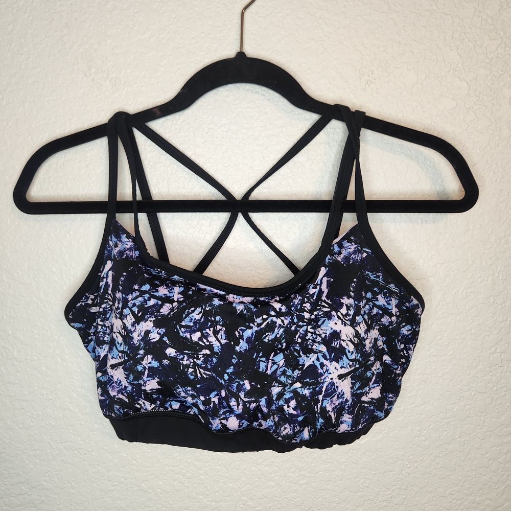 GAIAM woman's yoga active wear sports bra Navy abstract colors sz. L